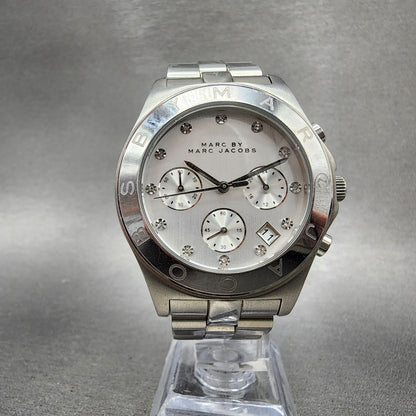 Marc Jacobs Blade Chronograph Watch Women 39mm Silver Dial Steel Date New Batt5