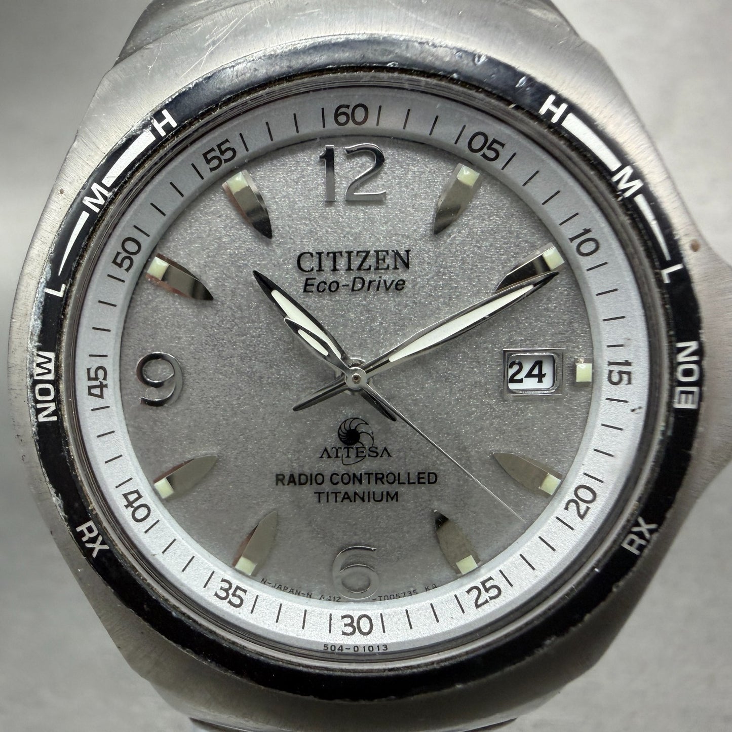 Citizen Eco-Drive Attesa Watch Men 40mm Gray Dial Titanium Atomic Round READ!!!!2