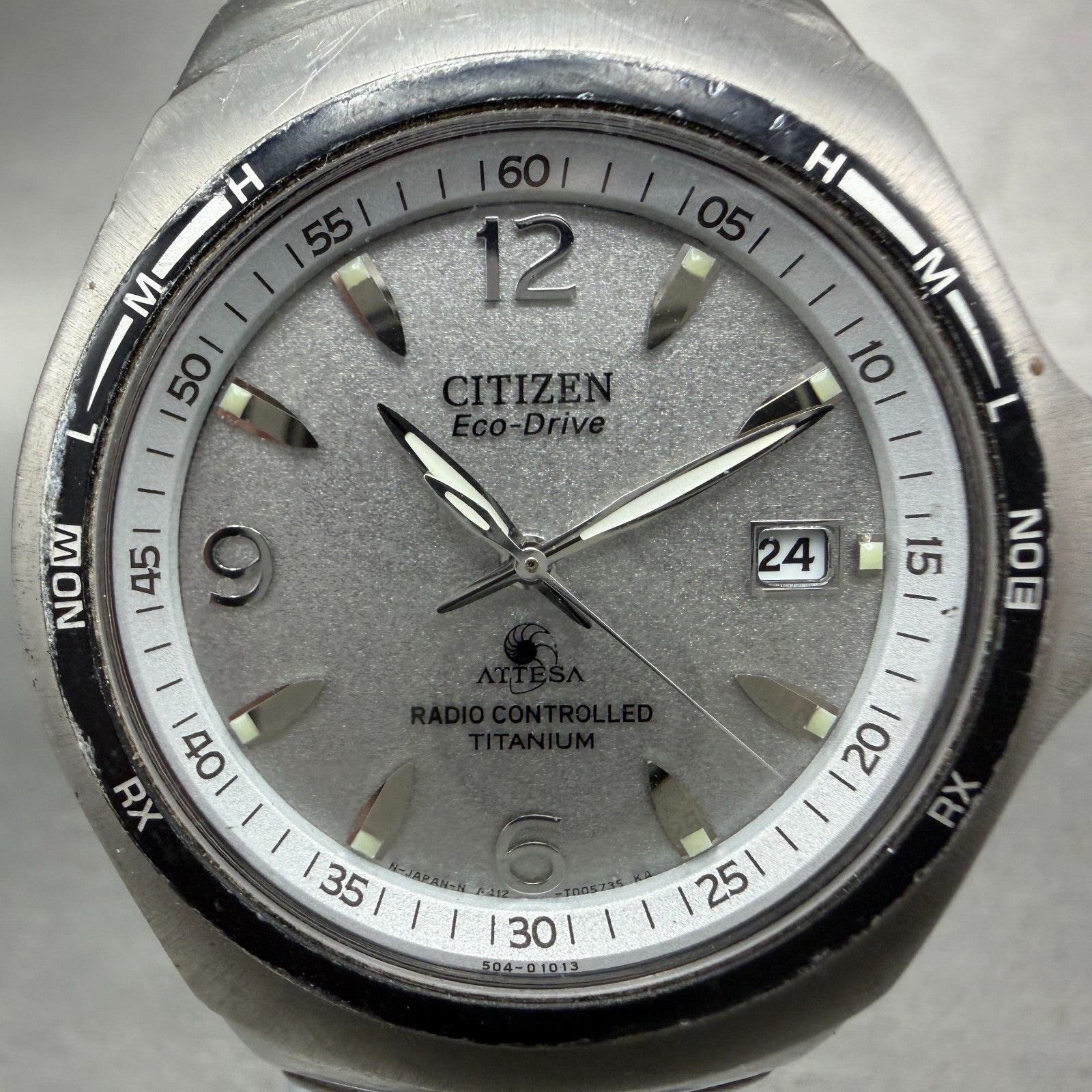 Citizen Eco-Drive Attesa Watch Men 40mm Gray Dial Titanium Atomic Round READ!!!!2