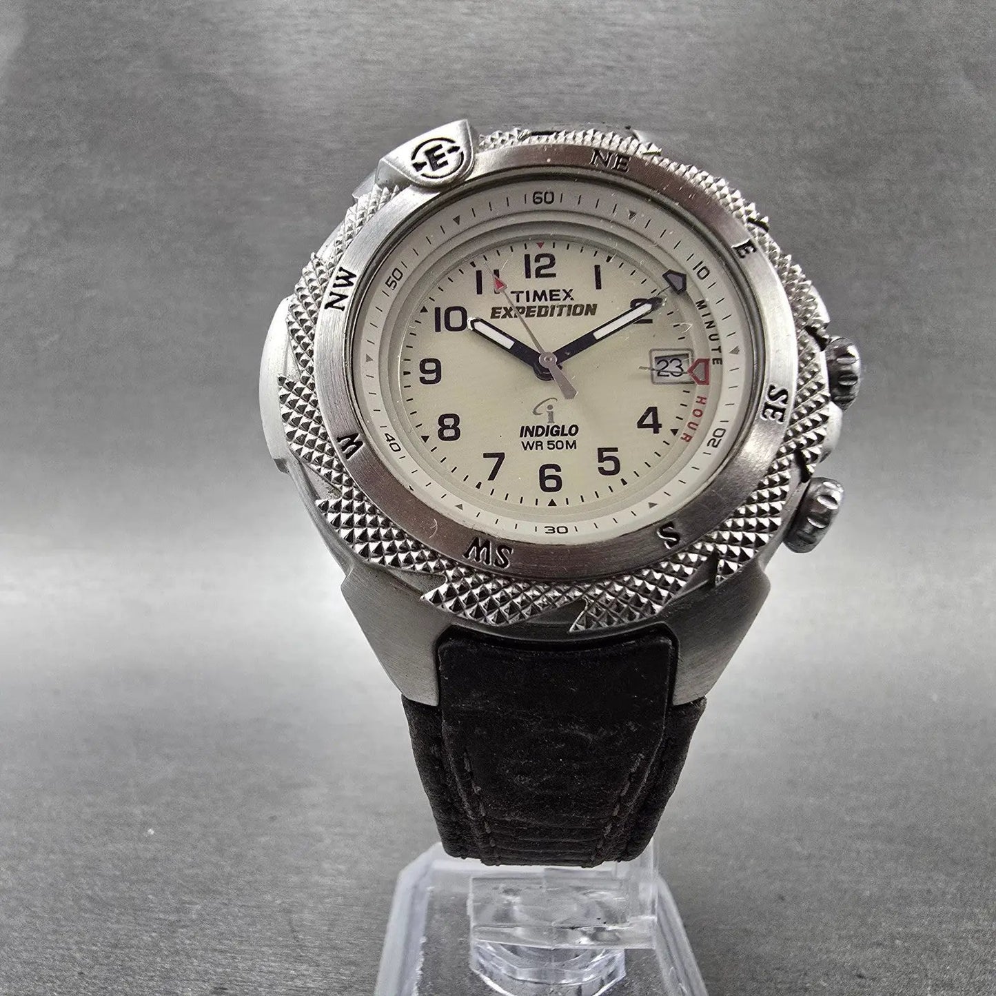 Timex Expedition Watch Men 41mm White Dial Silver Tone Alarm Date New Battery GH5