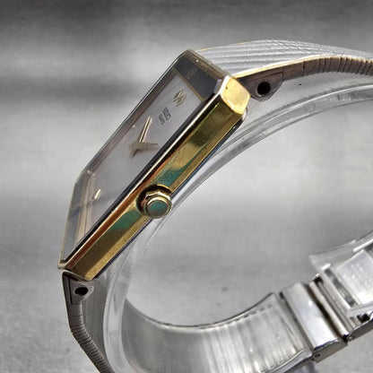Seiko Watch Men 25mm Silver Dial Two Tone Rectangle 9020-551A New Battery VTG2