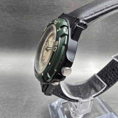 Seiko Alba Watch Men 38mm Cream Dial Black Green Alarm Round Y974-6A40 New Batt2
