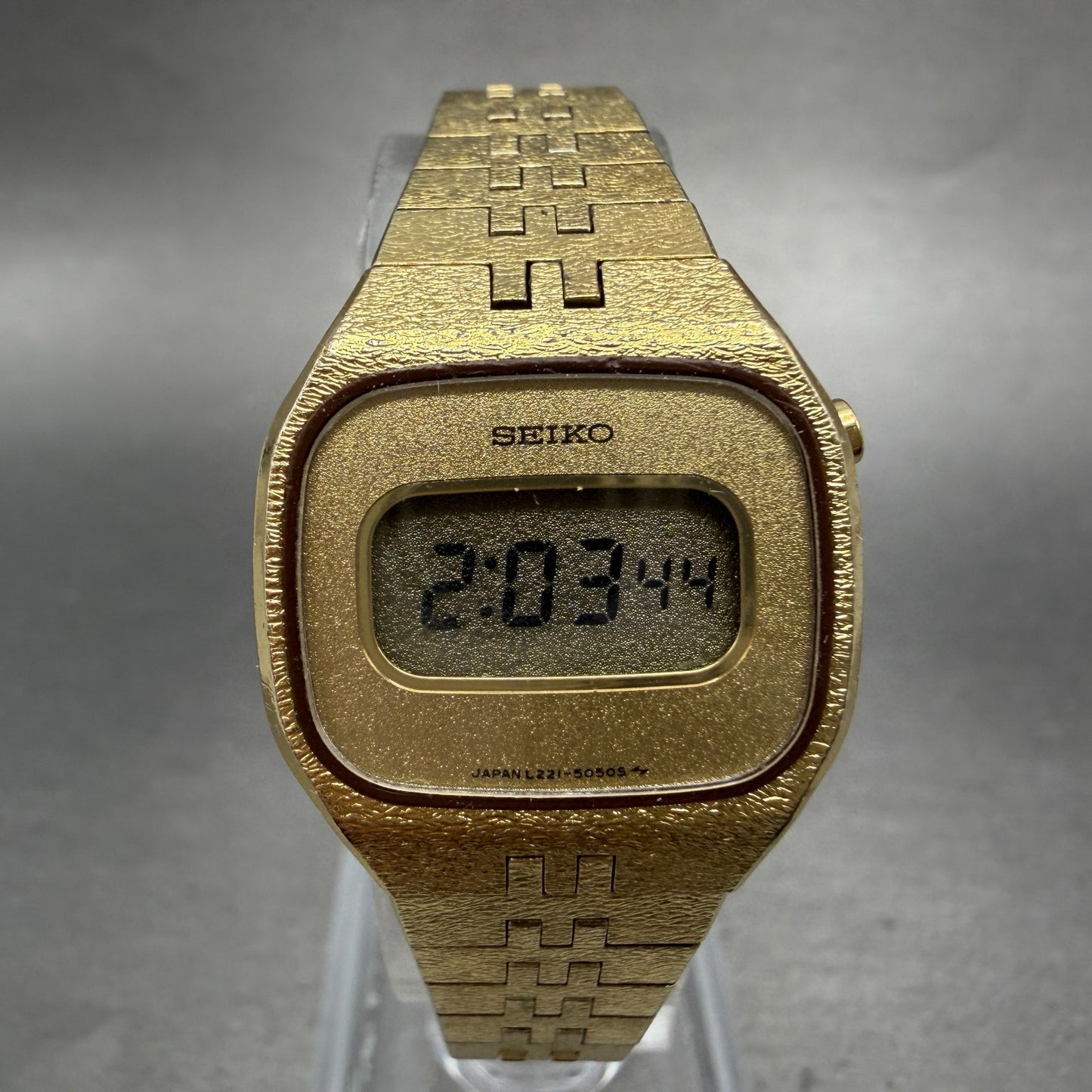 Seiko Digital Watch Women 23mm Champagne Dial Gold Tone L221-5059 New Battery0