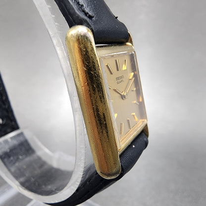 Seiko Tank Watch Women 17mm Champagne Dial Gold Tone 14005039 New Battery3