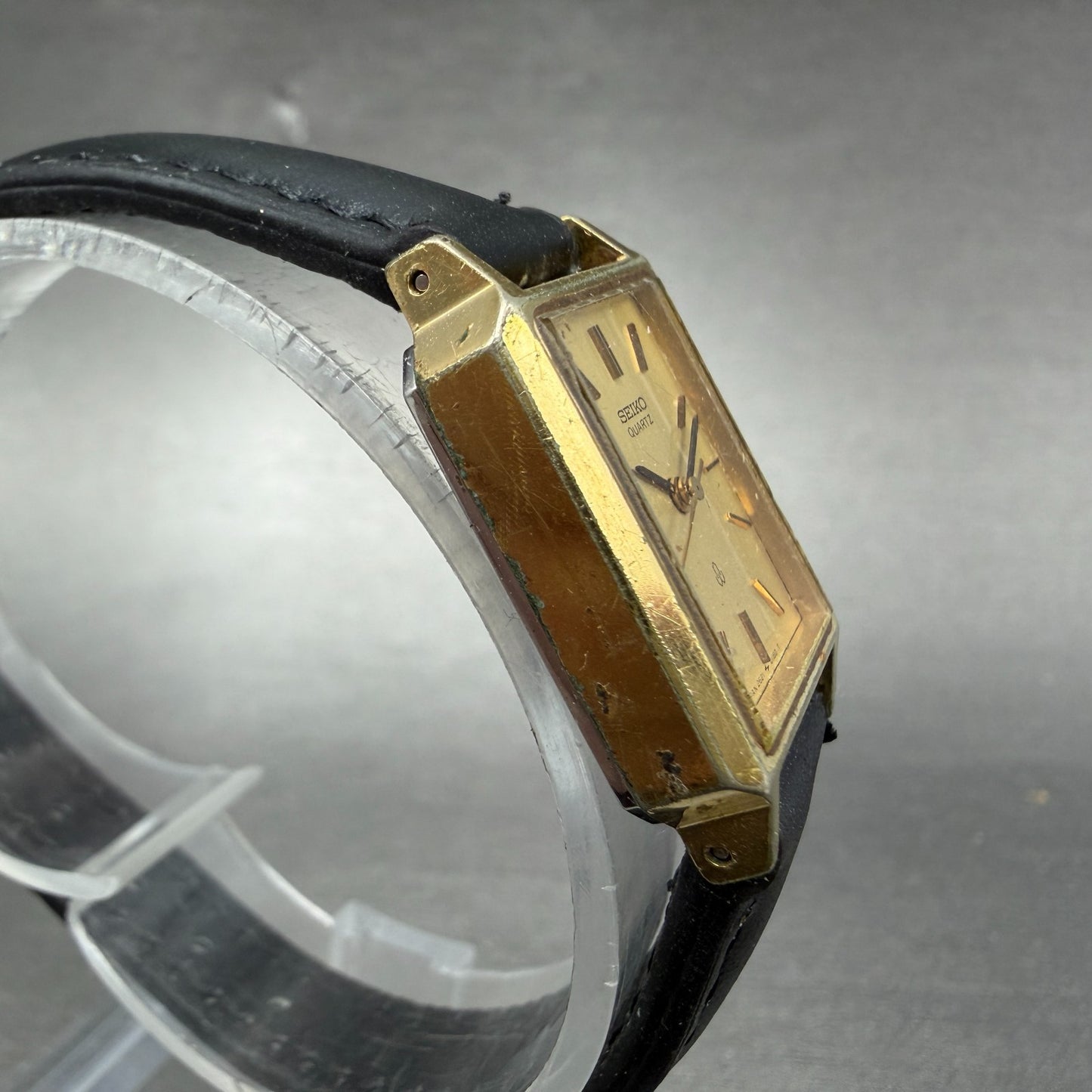 Seiko Tank Watch Women 20mm Champagne Dial Gold Tone 2621-5110 New Battery3