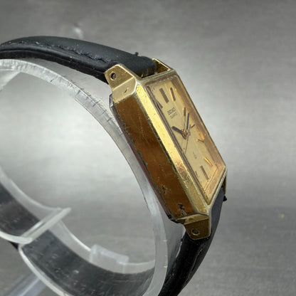 Seiko Tank Watch Women 20mm Champagne Dial Gold Tone 2621-5110 New Battery3