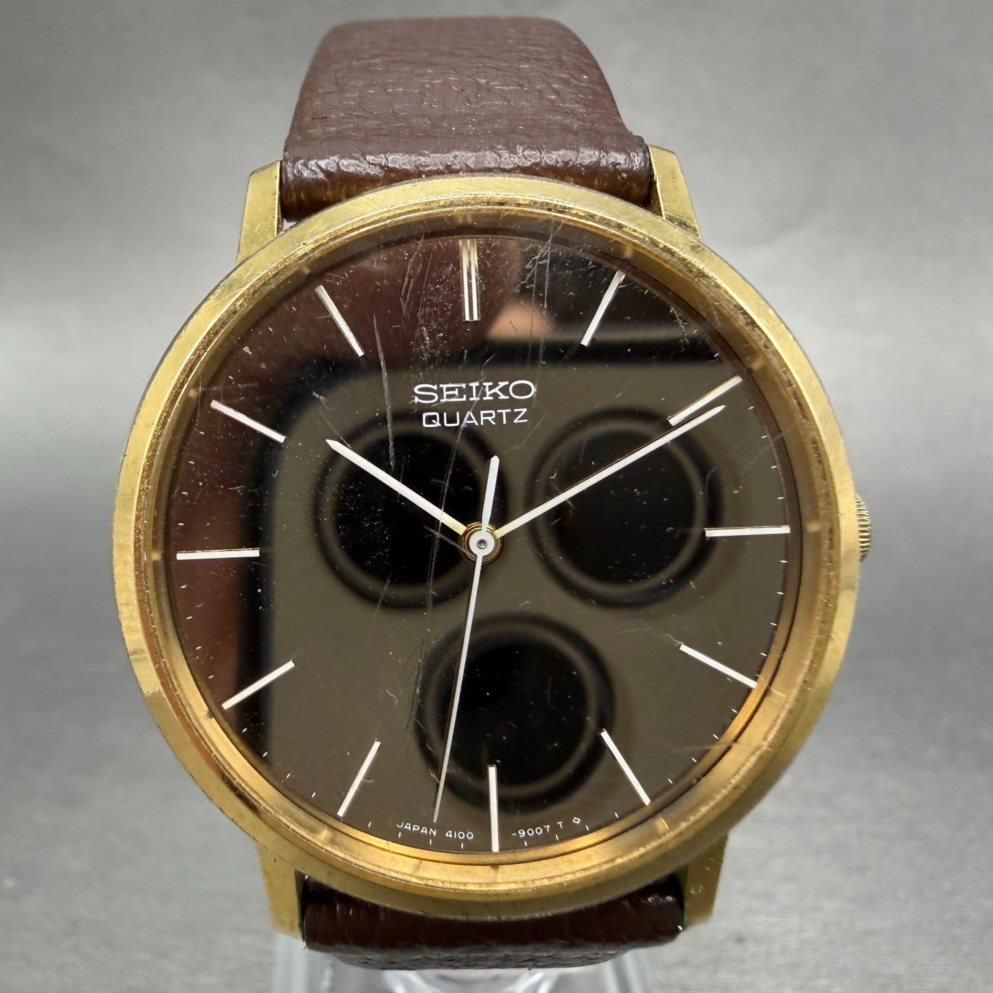 Seiko Watch Men 34mm Gold Mirror Dial Gold Tone Round 4100-9007 New Battery0