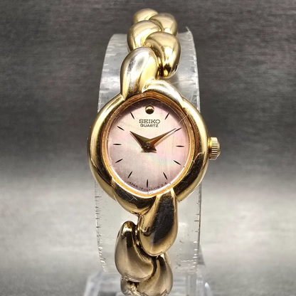 Seiko Watch Women 16mm MOP Dial Gold Tone Oval 1F20-5K59 New Battery Vintage0