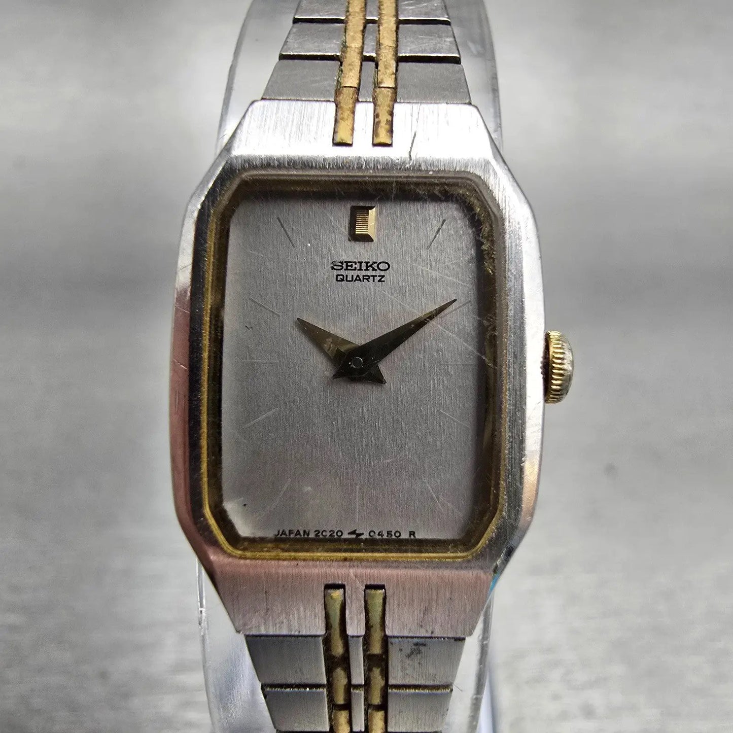 Seiko Watch Women 16mm Silver Dial Two Tone Rectangle 2C20-5209 New Battery0