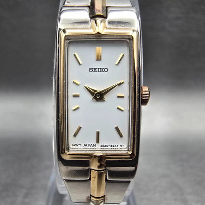 Seiko Tank Watch Women 13mm White Dial Two Tone Rectangle 2E20-0AY0 New Battery1