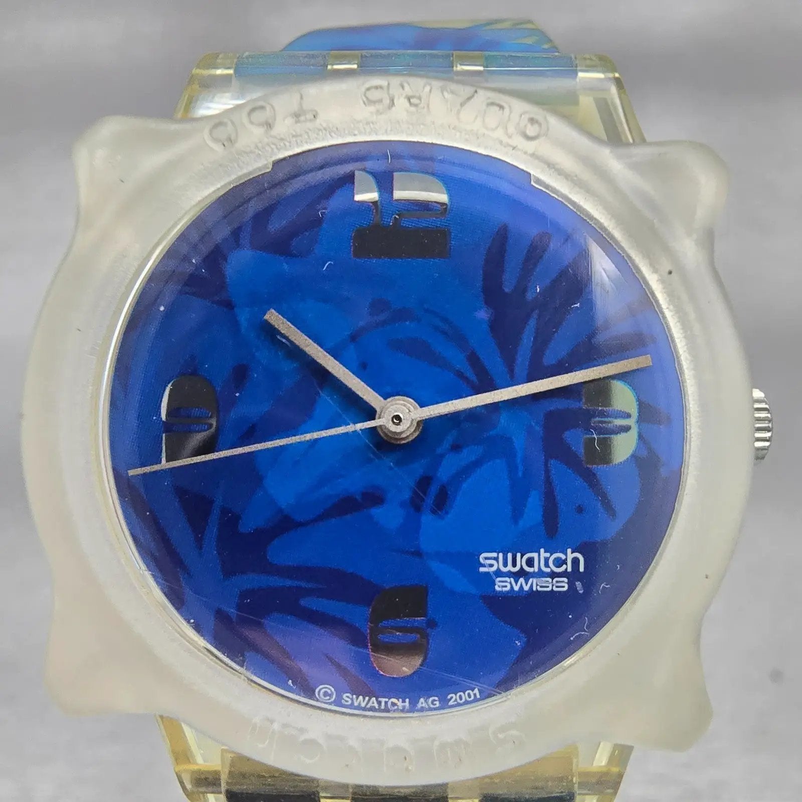 Swatch Gent MY NEXT HOLIDAYS Watch Men 34mm Blue Dial Clear Case GK383 New Batt1