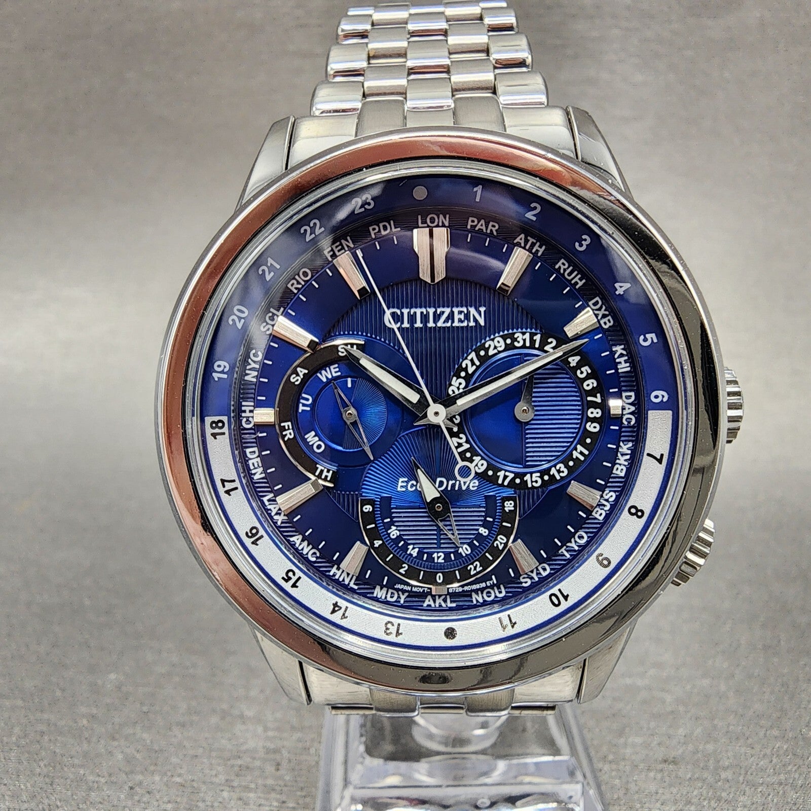 Citizen EcoDrive Calendrier Watch Men 44mm Blue Dial Steel Daydate Round BU20210