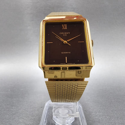 Orient VX Tank Watch men 27mm Black Dial Gold Tone Rectangle New Battery5