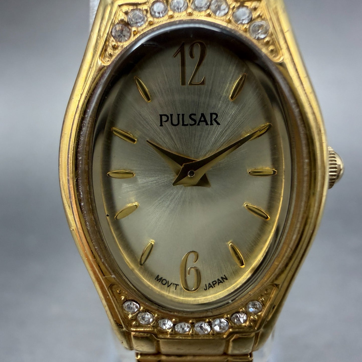 Pulsar Watch Women 17mm Champagne Dial Gold Tone Oval 1N00-X318 New Battery1