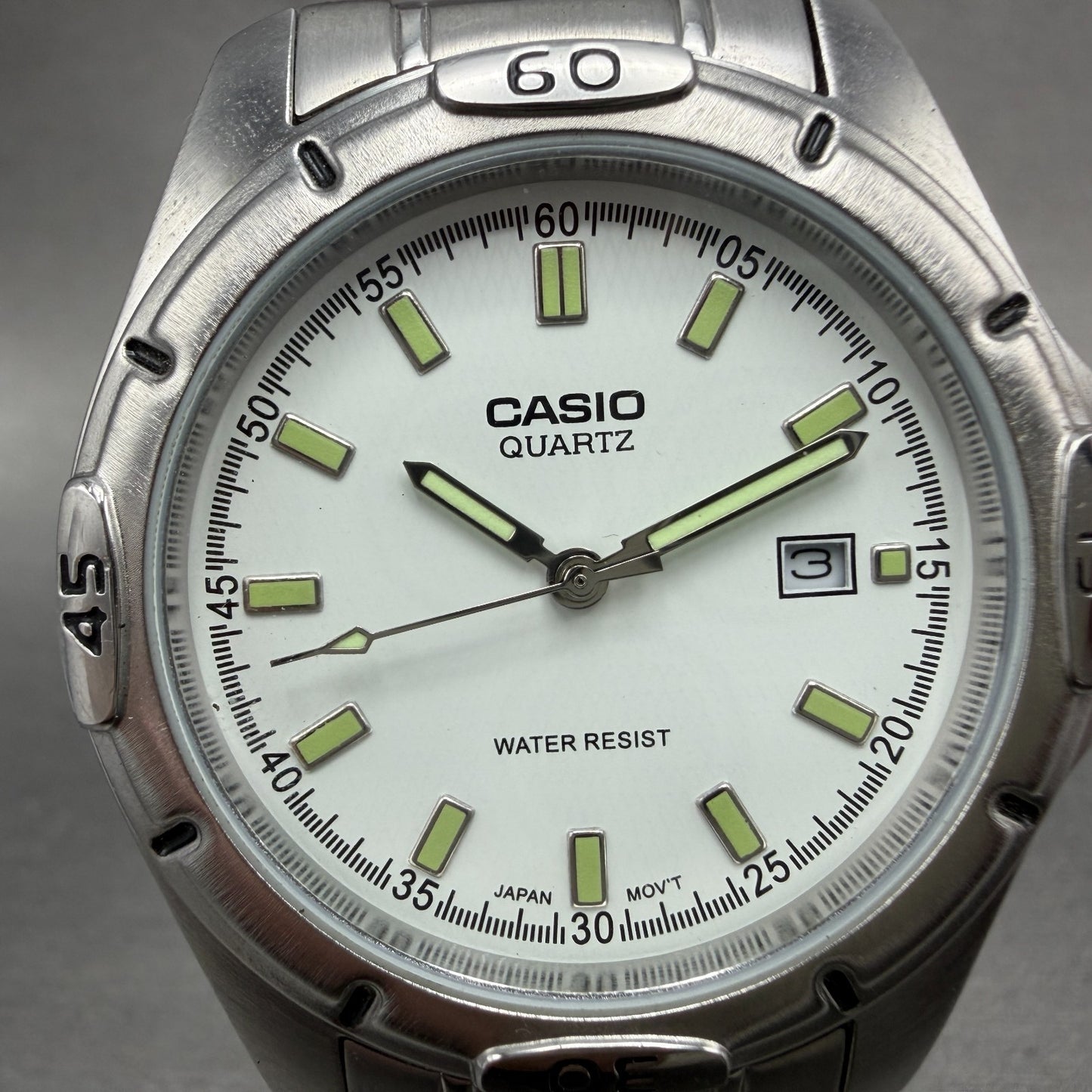 Casio Dive Watch Men 41mm White Dial Silver Tone Date Round MTP-1244 New Batt 7Q1