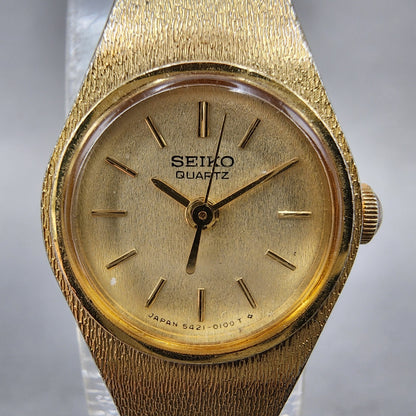 Seiko Watch Women 17mm Champagne Dial Gold Tone Round 54210039 New Battery1