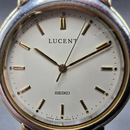 Seiko Lucent Watch Men 32mm Cream Dial Two Tone Round 8N21-6000 New Battery JDM1