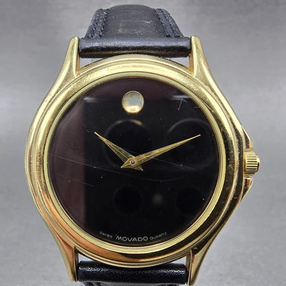 Movado Museum Watch Men 35mm Black Dial Gold Tone Round 87 E4 0863 New Battery K0