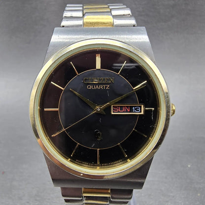 Citizen CQ Watch Men 34mm Black Dial Two Tone Daydate 6101-915054 New Battery0