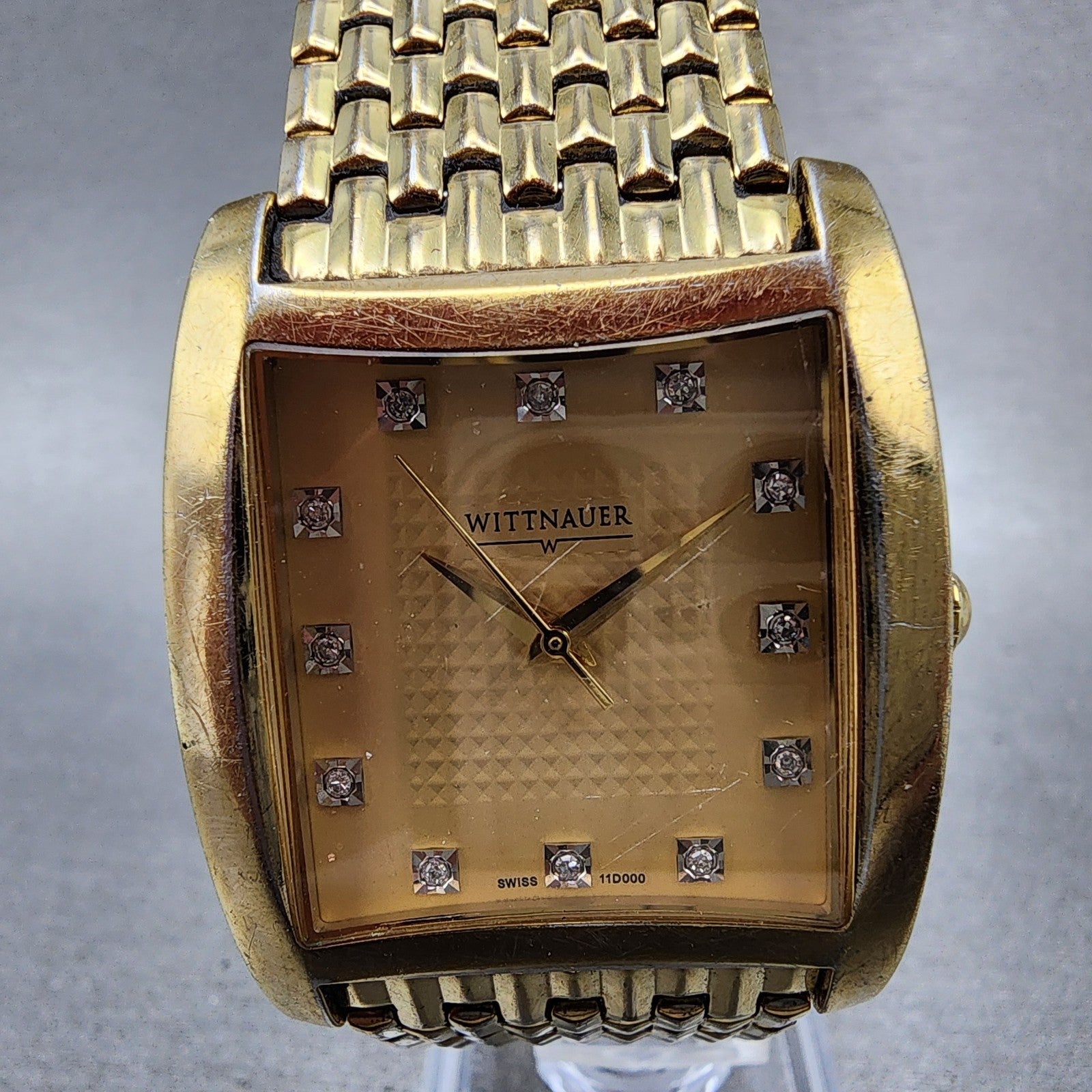 Wittnauer Tank Watch Men 32mm Gold Dial Gold Tone Rectangle 11D000 PARTS2