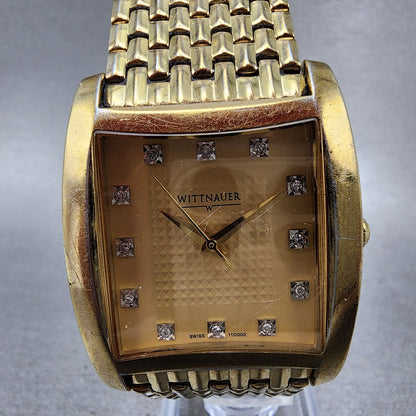 Wittnauer Tank Watch Men 32mm Gold Dial Gold Tone Rectangle 11D000 PARTS2