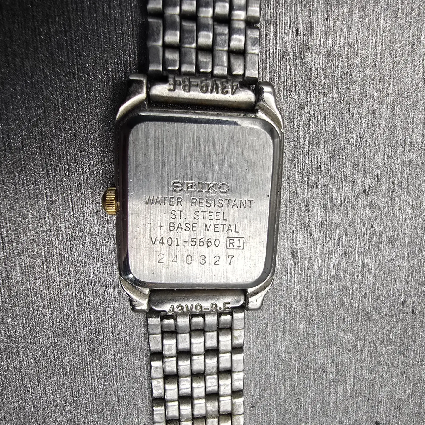 Seiko Watch Women 18mm Silver Dial Two Tone Rectangle V401-5660 New Battery VTG10