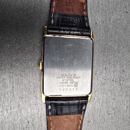 Seiko Tank Watch Men 24mm Gold Dial Gold Tone Rectangle V701-5E10 New Battery10