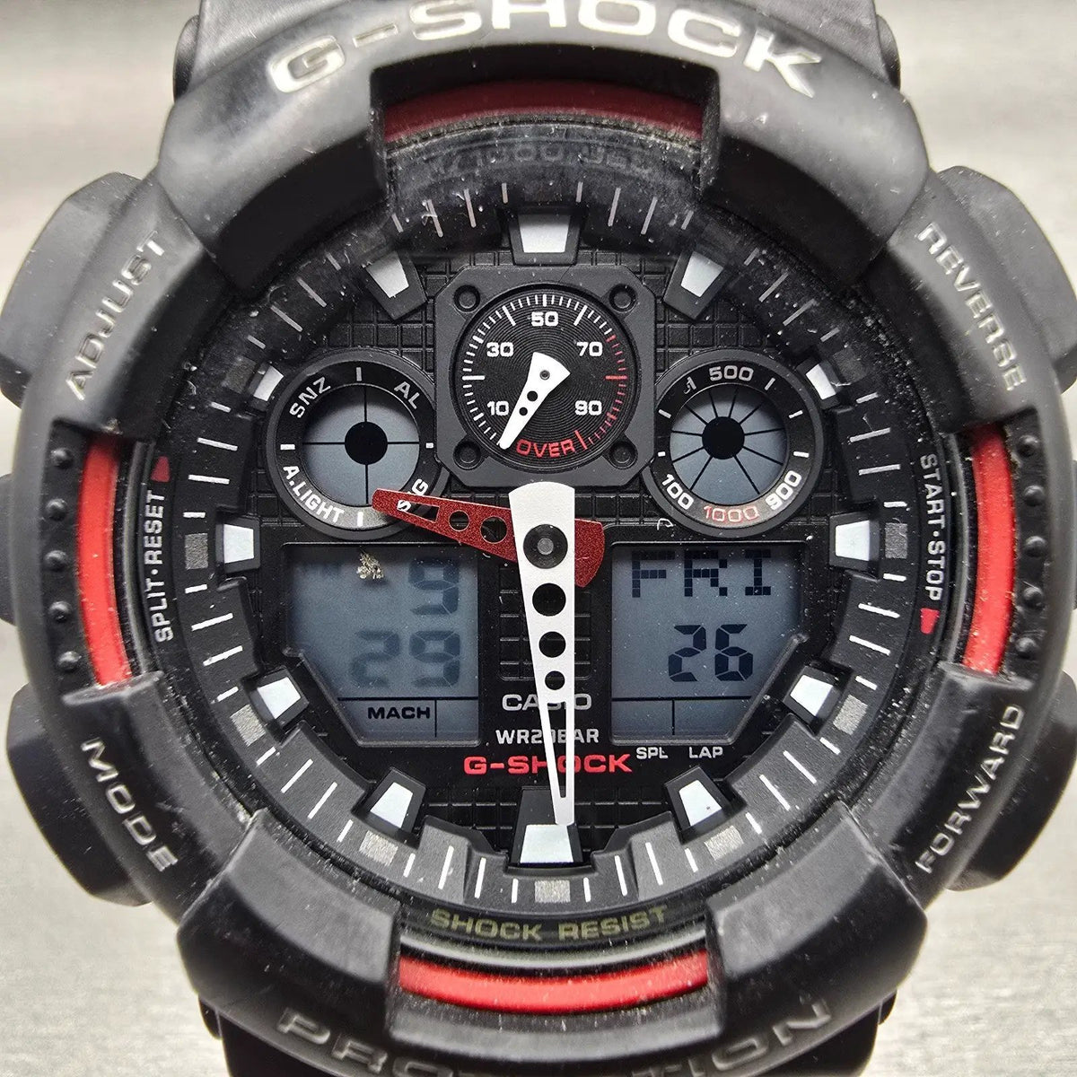Casio G-Shock GA-100 Watch Men 51mm Black Red Chronograph Alarm New Battery P1