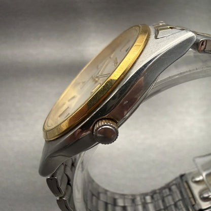 Seiko Watch Men 37mm Silver Dial Two Tone Daydate Round 7N43-9048 New Battery Ad2