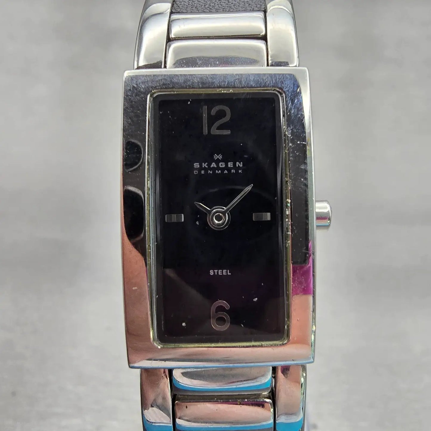 Skagen Watch Women 16mm Black Dial Silver Tone Rectangle 299SSXB New Battery0