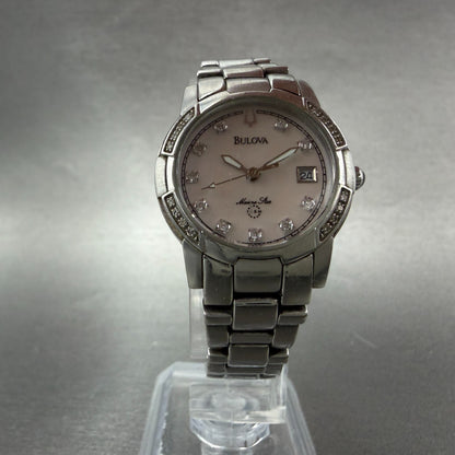 Bulova Marine Star Watch Women 27mm MOP Dial Steel Date Round 96R41 New Battery5
