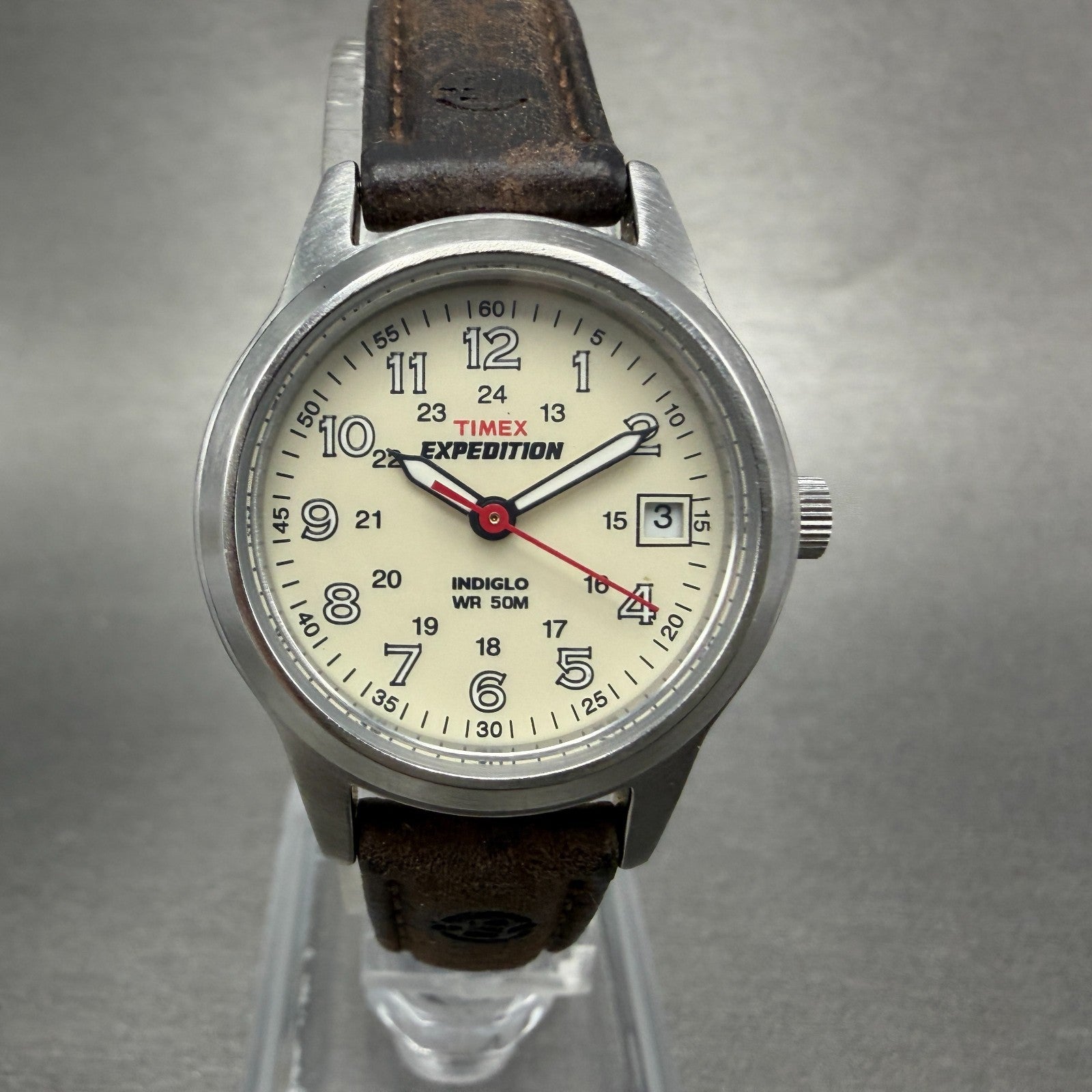 Timex Expedition Watch Women 26mm Cream Dial Silver Tone Round New Battery KL1230