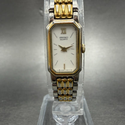 Seiko Tank Watch Women 12mm White Dial Two Tone 2e20-6389 Rectangle New BatteryK0