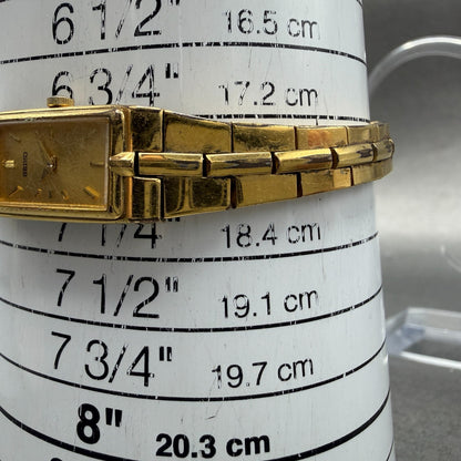 Seiko Tank Watch Women 13mm Champagne Dial Gold Tone Rectangle 2e20-7479 NewBat010