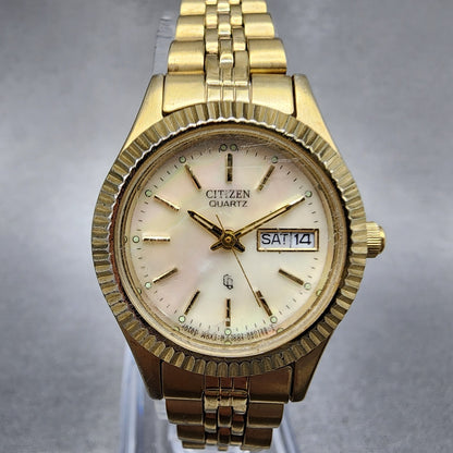 Citizen CQ President Watch Women 26mm MOP Dial Gold Tone Daydate Round New Batt0