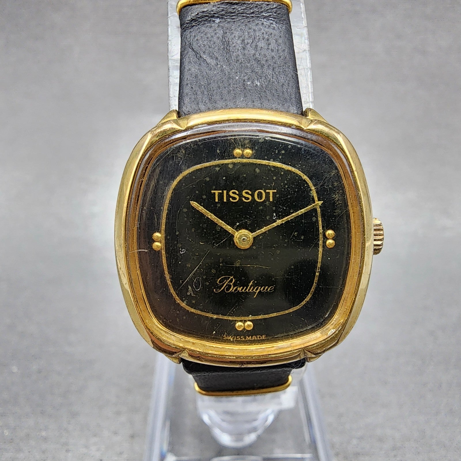 Tissot Boutique Watch Women 24mm Black Dial Gold Tone Manual Wind Runs VTG0