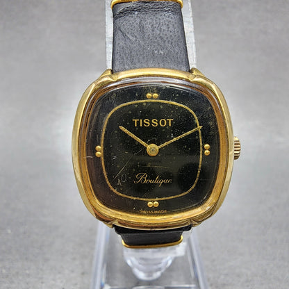 Tissot Boutique Watch Women 24mm Black Dial Gold Tone Manual Wind Runs VTG0