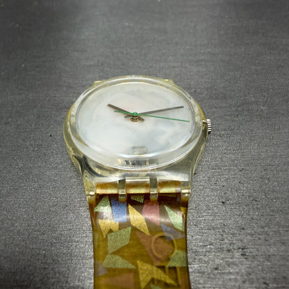 Swatch Watch Unisex 34mm White Dial Clear Case Celebrate time New Battery3