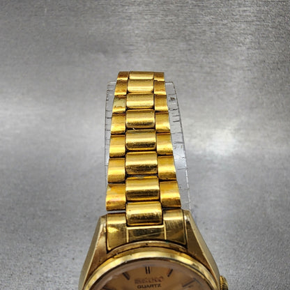 Seiko SQ Watch Women 24mm Gold Dial Gold Tone Daydate Round 34230099 New Batt3