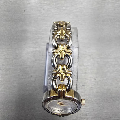 Bulova Watch Women 20mm Silver Dial Two Tone Diamond Round 98P15 New Battery P4