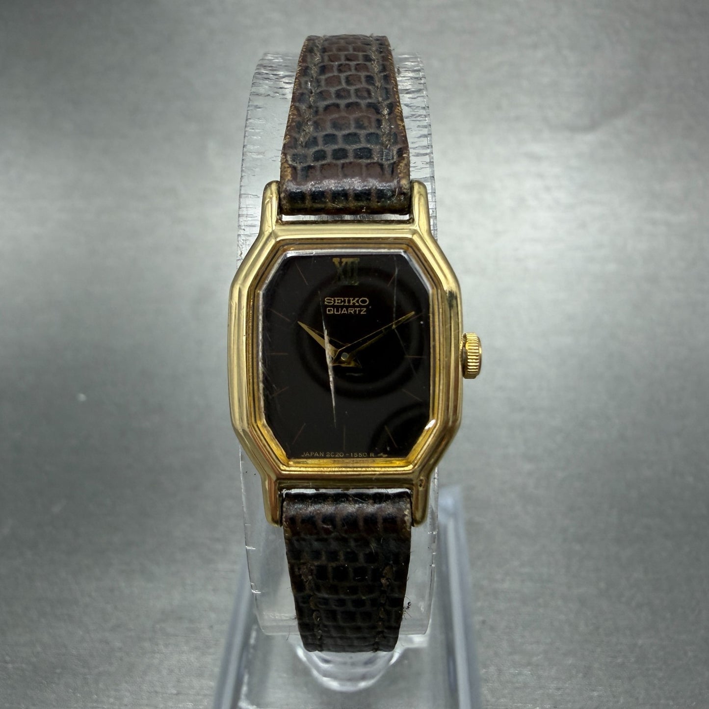 Seiko Watch Women 16mm Brown Dial Gold Tone Octagon 2c20-5760 New Battery VTG0