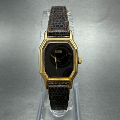 Seiko Watch Women 16mm Brown Dial Gold Tone Octagon 2c20-5760 New Battery VTG0
