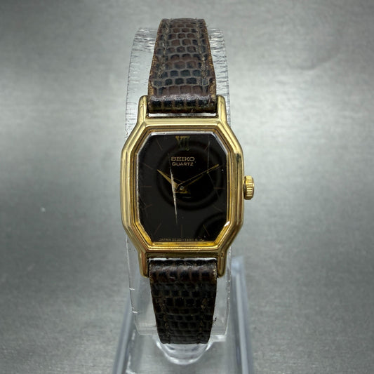 Seiko Watch Women 16mm Brown Dial Gold Tone Octagon 2c20-5760 New Battery VTG0