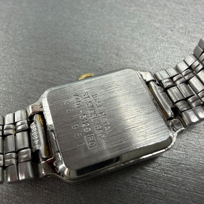 Seiko Tank Watch Women 18mm White Dial Two Tone Rectangle V401-5129 New Batt H2W9