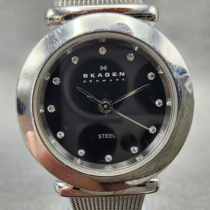 Skagen Watch Women 26mm Black Dial Silver Tone Round 107SSSBD New Battery1