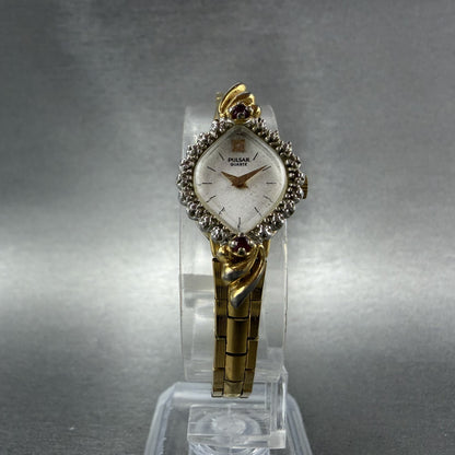 Seiko Pulsar Watch Women 17mm Silver Dial Gold Tone V400L167A New Battery5