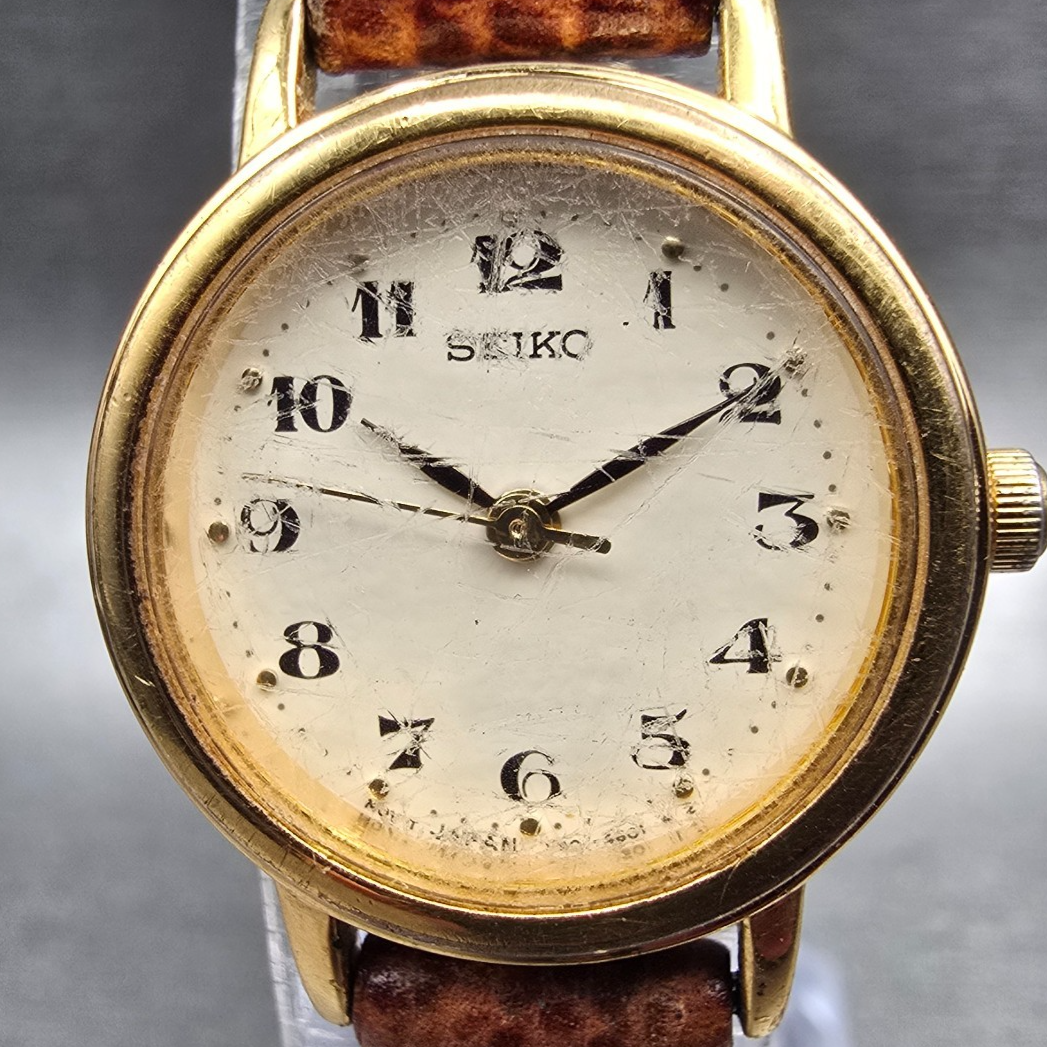 Seiko Watch Women 22mm Ivory Dial Gold Tone Round V401-1409 New Battery Vintage31