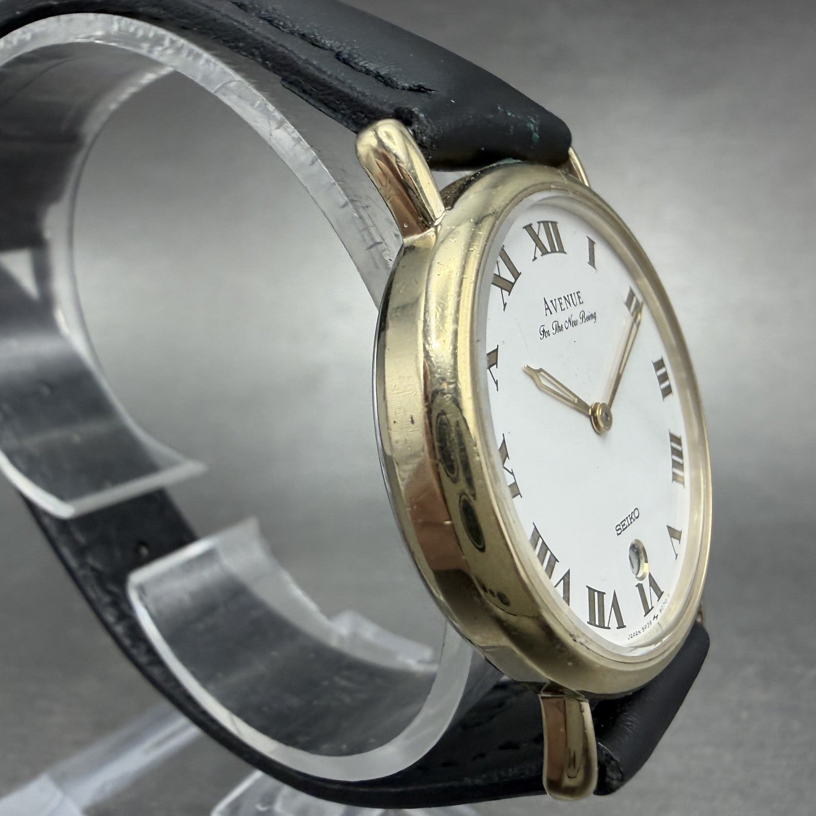 Seiko Avenue Watch Men 32mm White Dial Gold Tone Date 5P39-6070 New Battery3