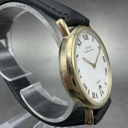 Seiko Avenue Watch Men 32mm White Dial Gold Tone Date 5P39-6070 New Battery3