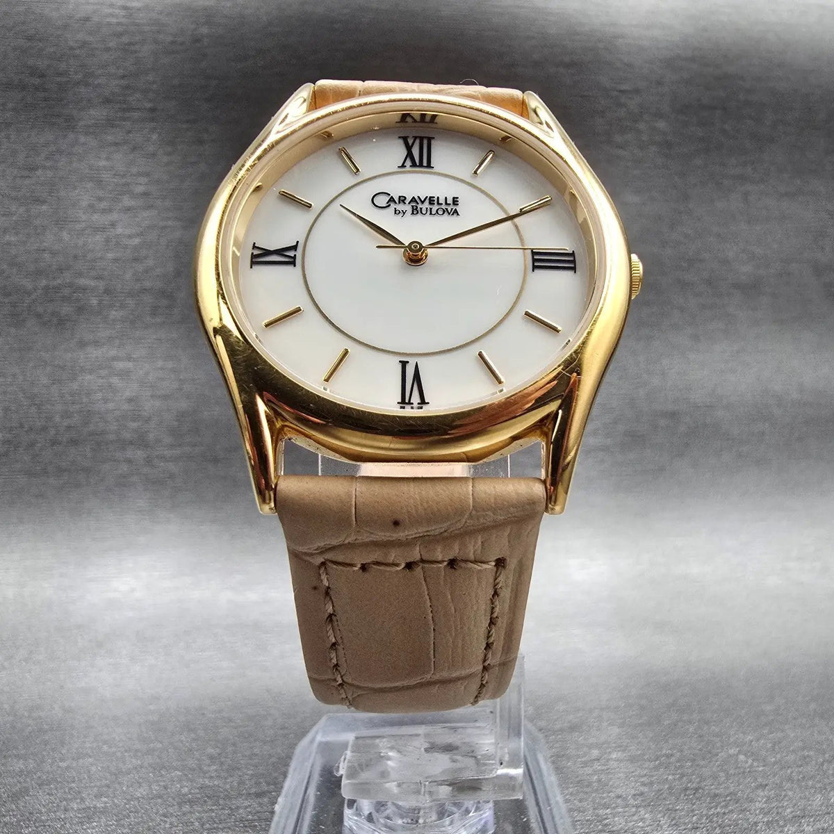 Bulova Caravelle Watch Men 33mm White Dial Gold Tone Round 42A57 New Battery5